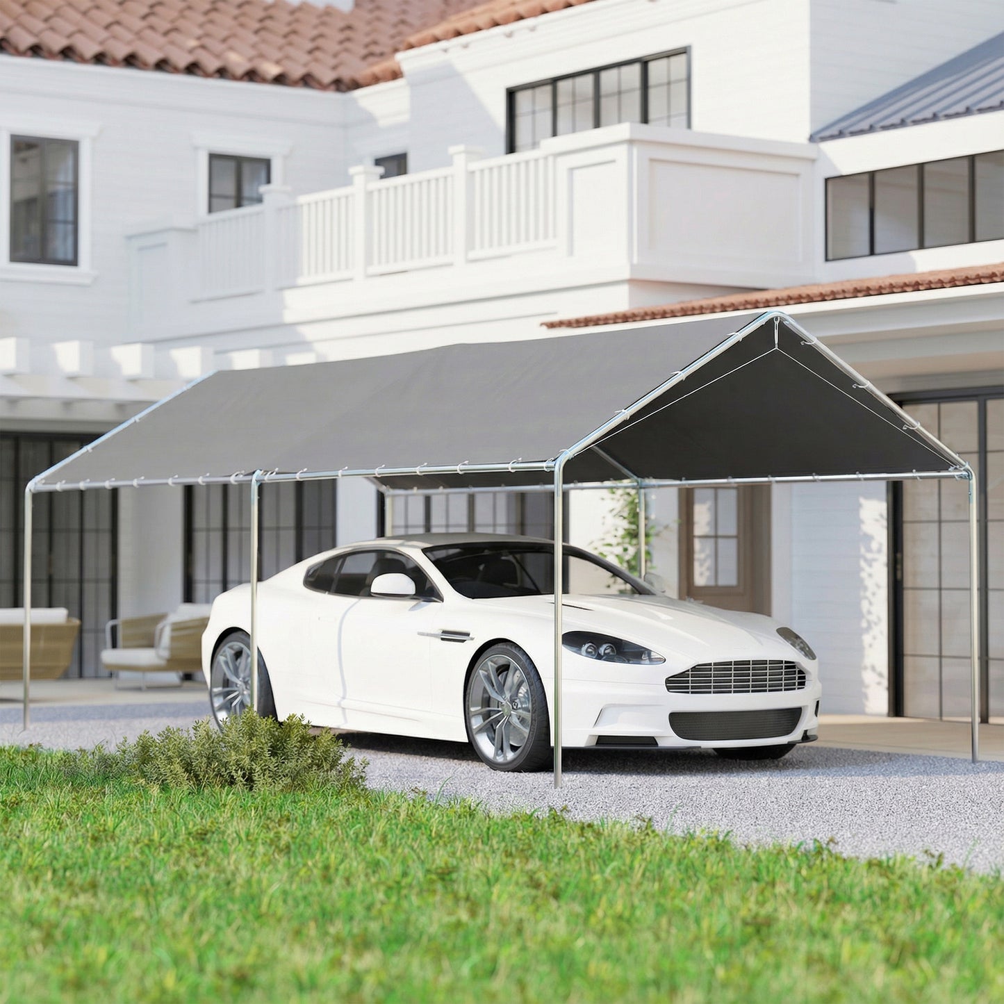 Outsunny 3 x 6m Heavy Duty Carport Garage Car Shelter Galvanized Steel Outdoor Open Canopy Tent Water UV Resistant Waterproof, Grey