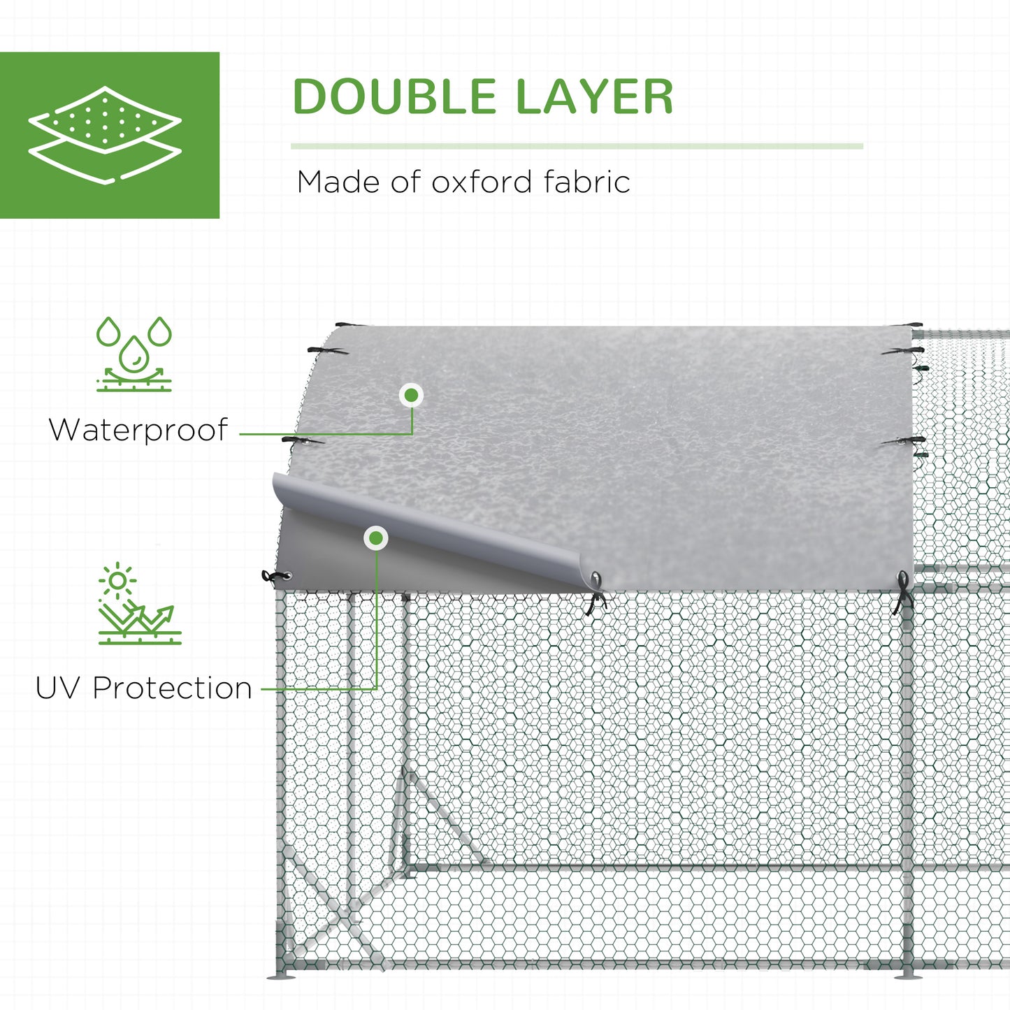 PawHut Large Galvanised Chicken Coop with Cover 5.7x2.8x2m Outdoor for Hens - Silver Grey