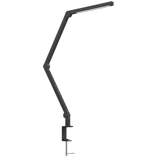 Photo of HOMCOM LED Desk Lamp, Dimmable Desk Light with Swing Arm and Clamp, Adjustable Eye-Caring Table Lamp with 2 Colour Modes & 5 Brightness Levels for Study, Drawing, Office, Architect, Task, Black in Black colour on a white background