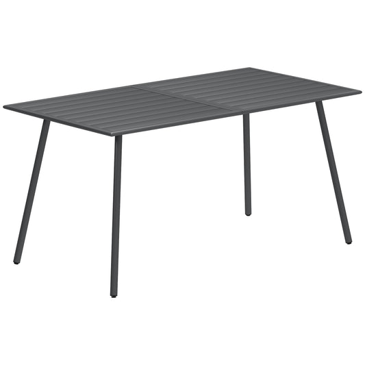 Photo of Outsunny Rectangle Garden Table with Slat Top, Steel Frame, Outdoor Table for 6 Person, 150 x 80 x 74 cm, Grey in Grey colour on a white background
