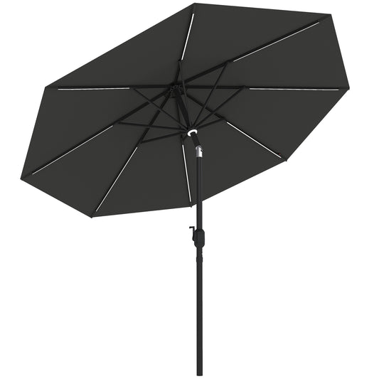 Photo of Outsunny 2.7m Garden Parasol Sun Umbrella w/ LED Solar Light Angled Canopy Grey in Grey colour on a white background