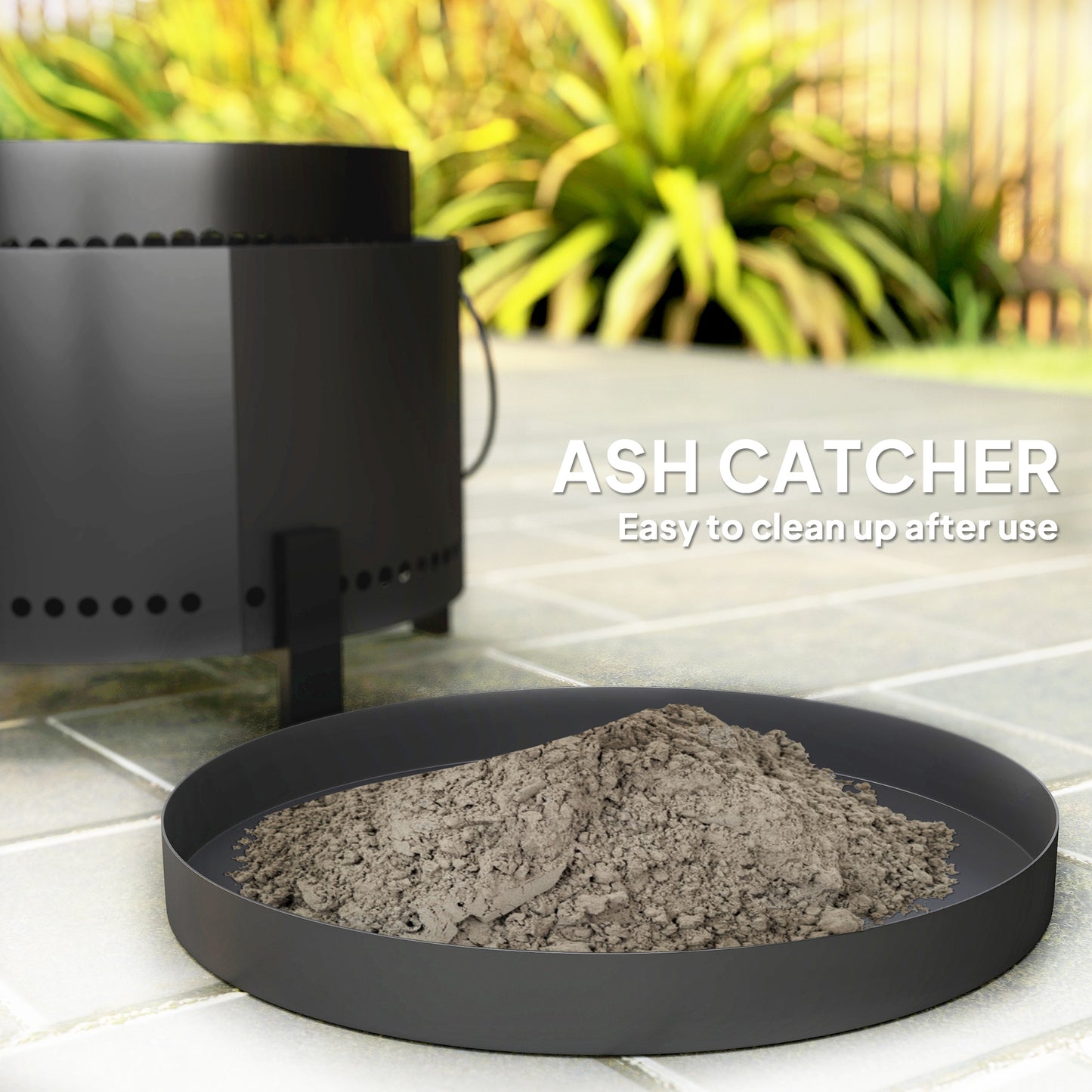 Outsunny Smokeless Fire Pit with Ash Catcher, 37cm Portable Wood Burning Firepit with Poker for Garden Camping Bonfire Party, Metal, Dark Grey