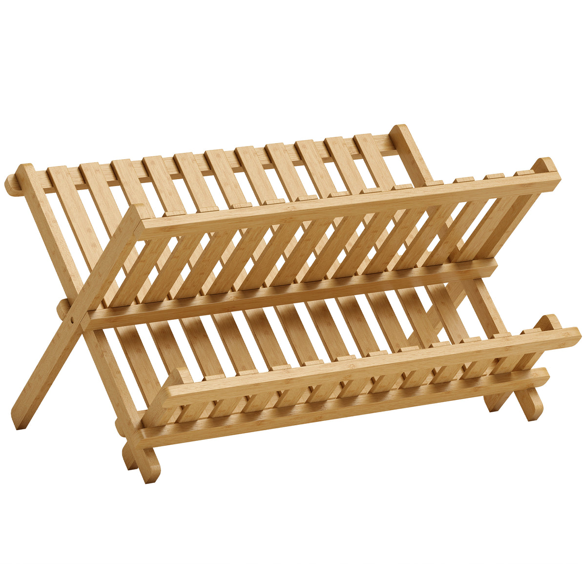 Photo of HOMCOM Kitchen Storage Unit, 2-Tier Foldable Kitchen Storage Rack with Slatted Draining Shelves, Natural Wood Finish in Finish colour on a white background