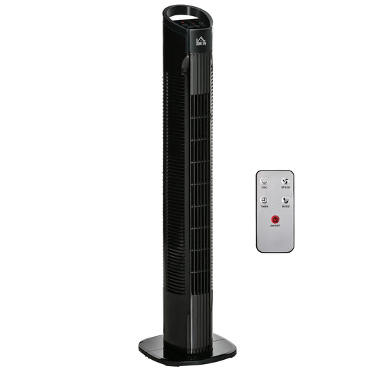 Photo of HOMCOM 31" Freestanding Tower Fan, 3 Speed 3 Mode, 7.5H Timer, Oscillating, LED Panel, Remote Control, 31 Inch Standing Fan, Black in Black colour on a white background