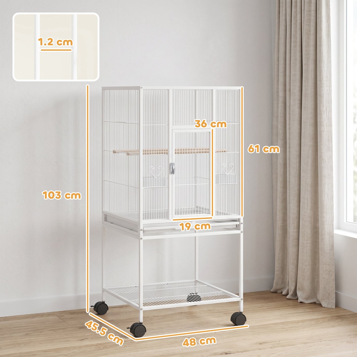 PawHut Bird Cage Detachable with Rolling Stand Parrot Cage with Storage Shelf White