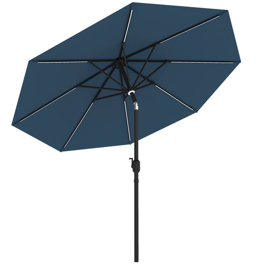 Photo of Outsunny 2.7m Garden Parasol Sun Umbrella w/ LED Solar Light Angled Canopy Blue in Blue colour on a white background