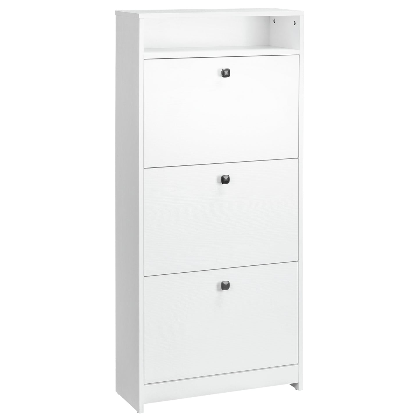 Photo of HOMCOM Narrow Shoe Cabinet with 3 Flip Doors, 14-18 Pairs Shoe Cupboard with Open Shelf for Slim Hallway and Entryway, 24 x 60 x 132 cm, White in White colour on a white background