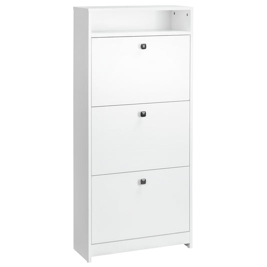 Photo of HOMCOM Narrow Shoe Cabinet with 3 Flip Doors, 14-18 Pairs Shoe Cupboard with Open Shelf for Slim Hallway and Entryway, 24 x 60 x 132 cm, White in White colour on a white background