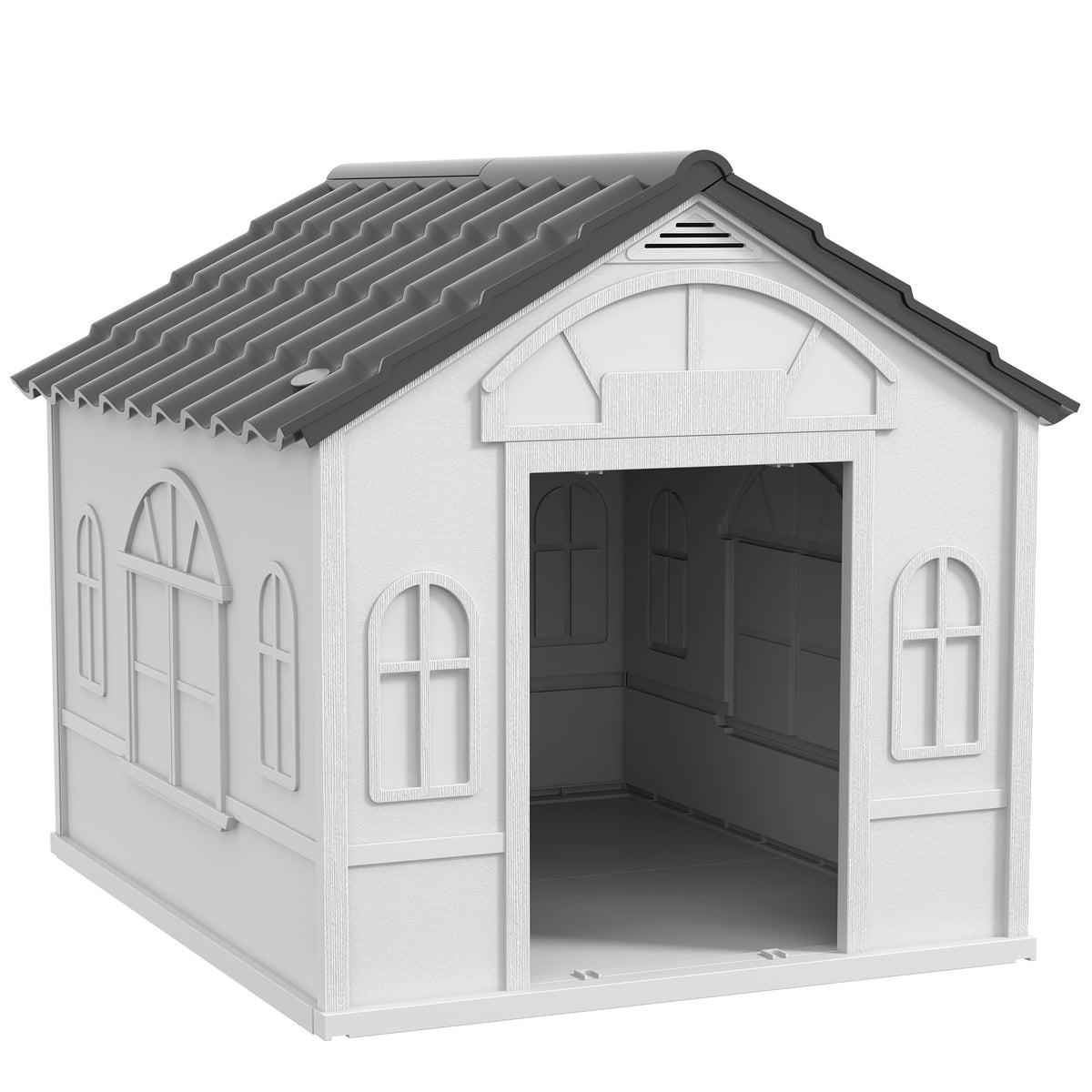 Photo of PawHut Plastic Weather-Resistant Dog House, for Indoors and Outdoors, Large Dogs - Grey in Grey colour on a white background