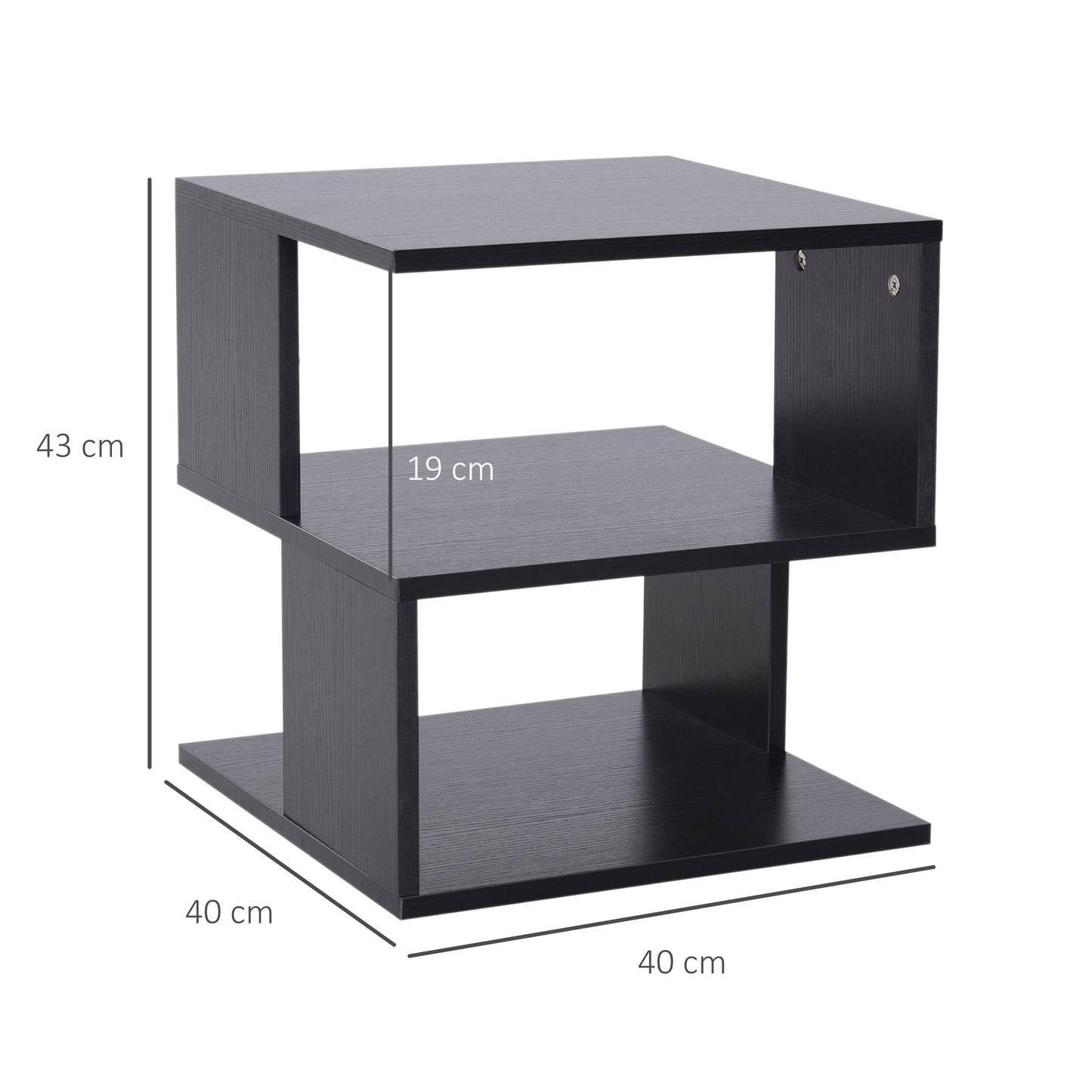 HOMCOM Side Table, Square Coffee Table, Modern End Table with 2 Tier Storage Shelves for Living Room, Bedroom, Black