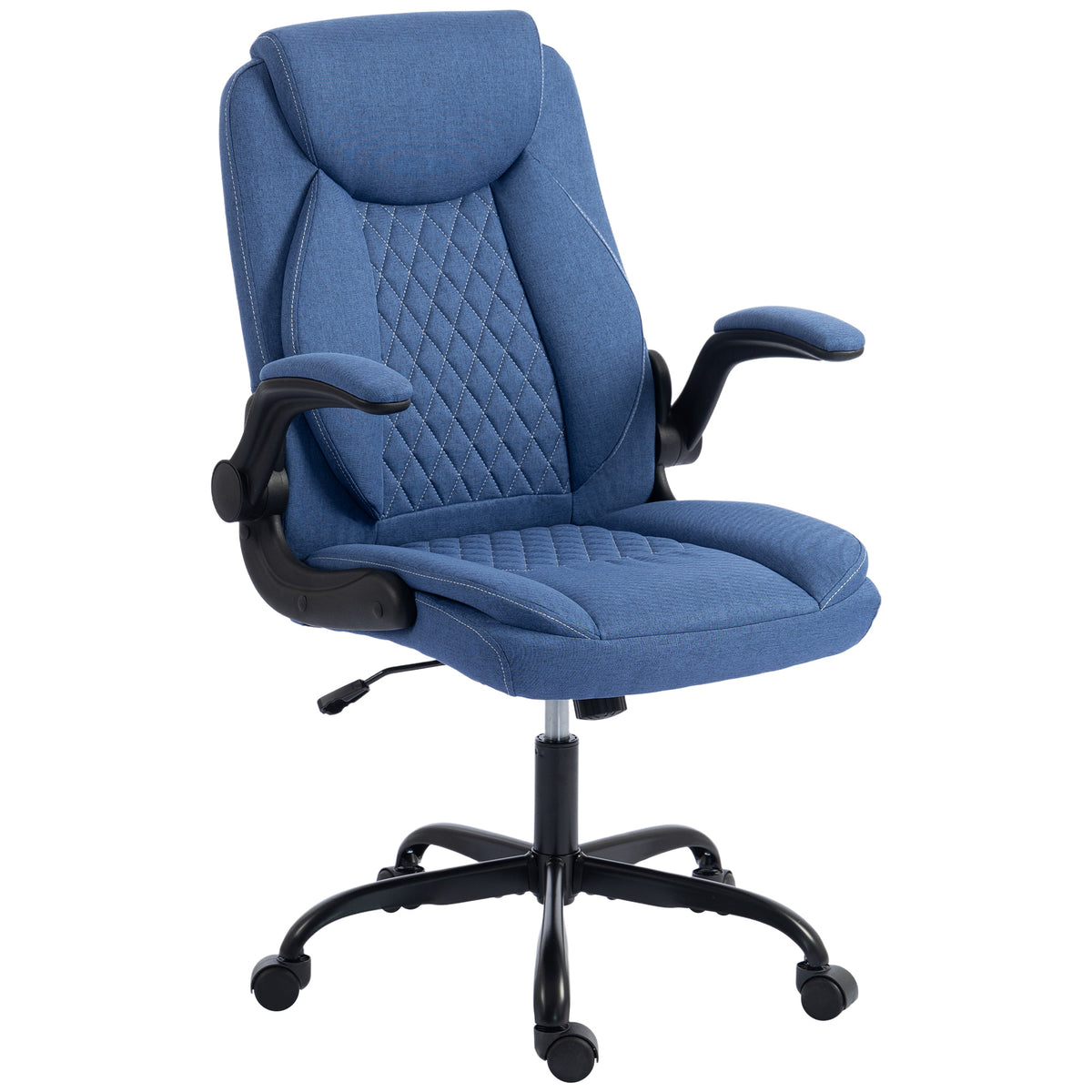 Photo of HOMCOM Linen-Look Computer Desk Chair, Executive Office Chair with Flip-Up Armrests and Thick Cushion, Blue in Blue colour on a white background