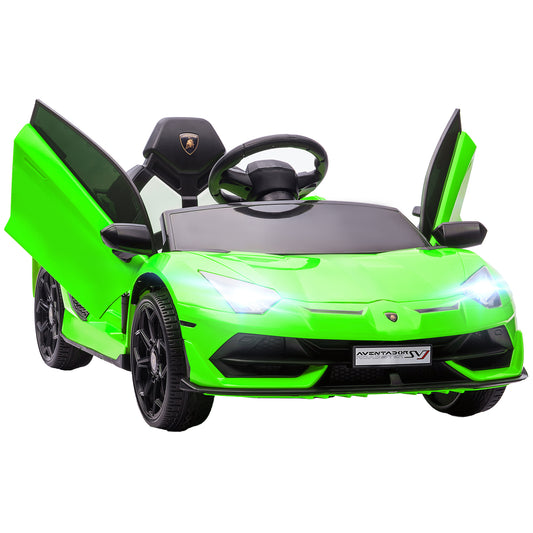 Photo of HOMCOM Lamborghini Licensed 12V kids Electric Car w/ Butterfly Doors, Remote, Music, Horn, Suspension - Green in Green colour on a white background
