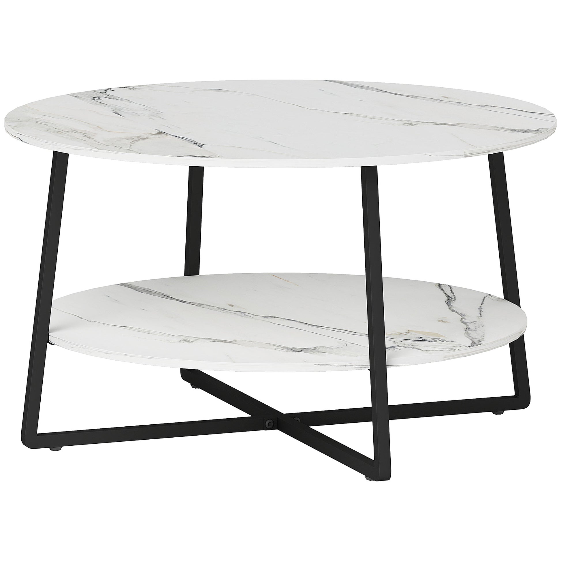 Photo of HOMCOM Two-Tier Marble-Effect Coffee Table - White/Black in White/Black colour on a white background