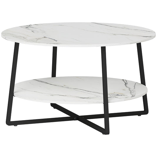 Photo of HOMCOM Two-Tier Marble-Effect Coffee Table - White/Black in White/Black colour on a white background