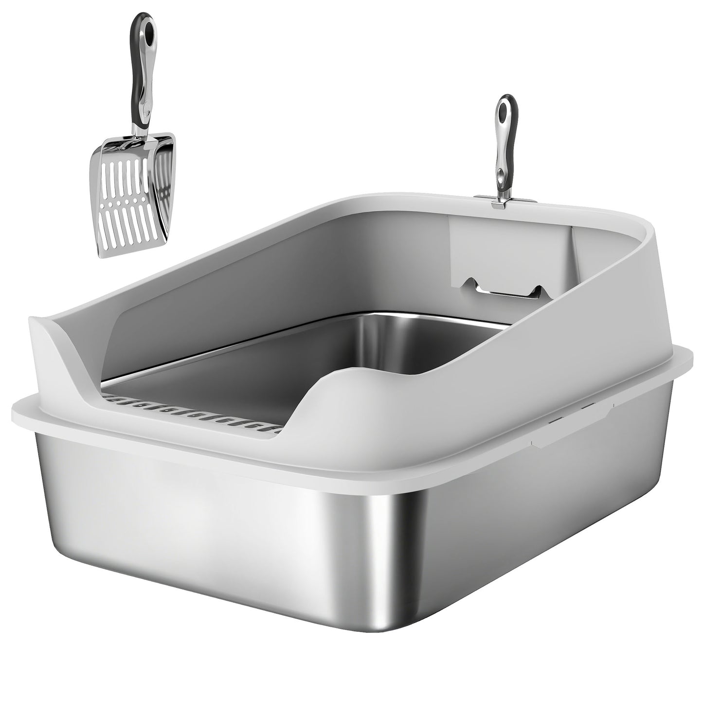 Photo of PawHut XXL Stainless Steel Cat Litter Box with High Sides, Metal Scoop, 70 x 50 x 30 cm in cm colour on a white background