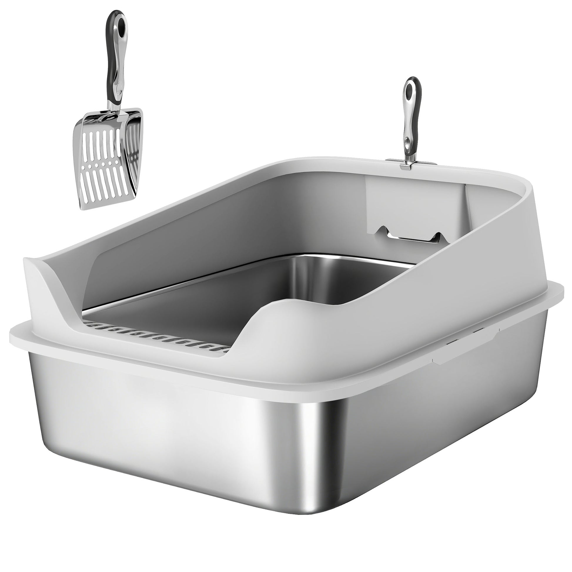 Photo of PawHut XXL Stainless Steel Cat Litter Box with High Sides, Metal Scoop, 70 x 50 x 30 cm in cm colour on a white background