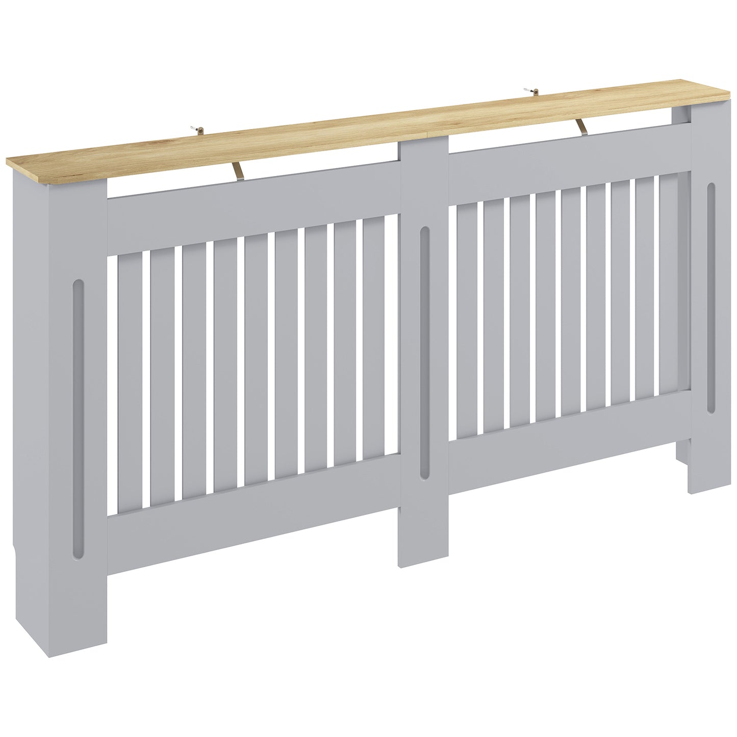 Photo of HOMCOM Slatted Radiator Cover, Painted Cabinet with Line Grill Design, 152L × 19W × 81H cm, Grey in Grey colour on a white background