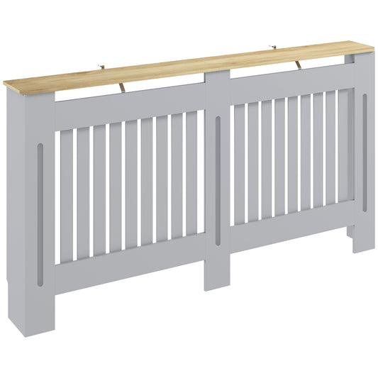Photo of HOMCOM Slatted Radiator Cover, Painted Cabinet with Line Grill Design, 152L × 19W × 81H cm, Grey in Grey colour on a white background