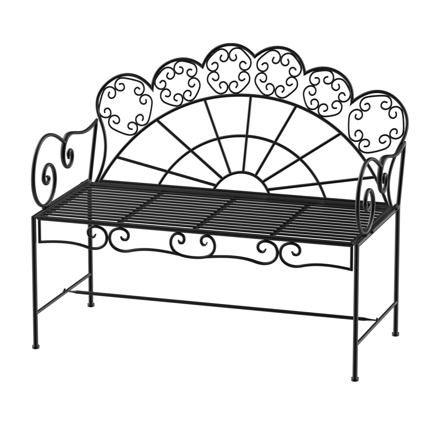 Photo of Outsunny Metal Garden Bench Loveseat with Slatted Seat, Black in Black colour on a white background