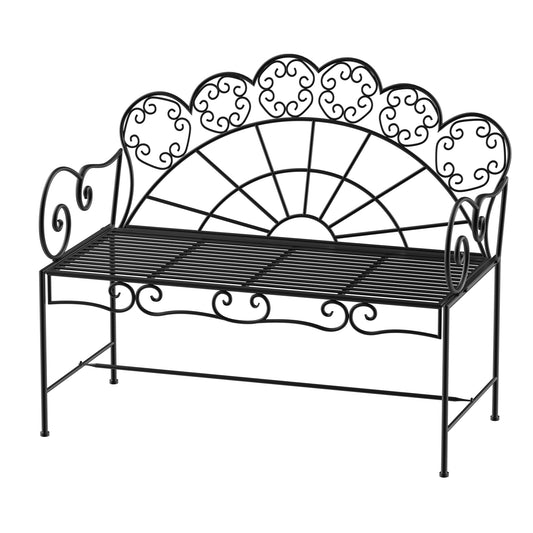 Photo of Outsunny Metal Garden Bench Loveseat with Slatted Seat, Black in Black colour on a white background