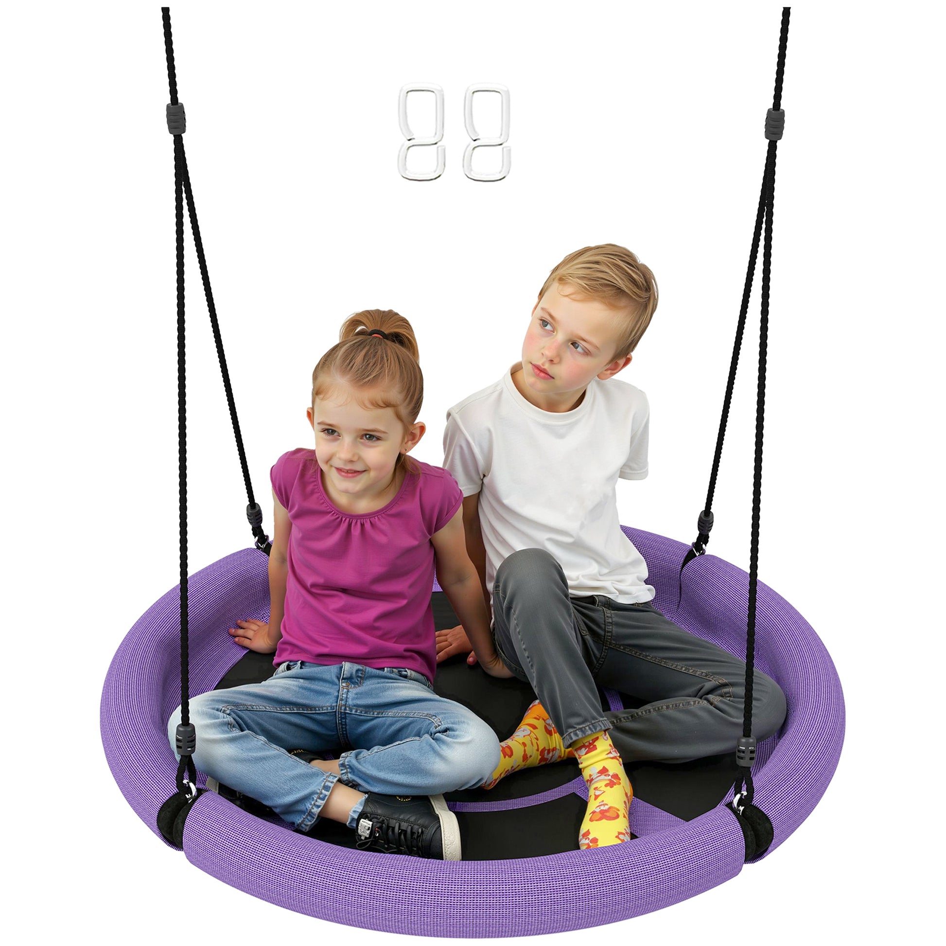 Photo of AIYAPLAY 100cm Diameter Nest Seat for Kids with Height Adjustable Hanging Ropes for Outdoor, Playground, Garden, Purple in Purple colour on a white background