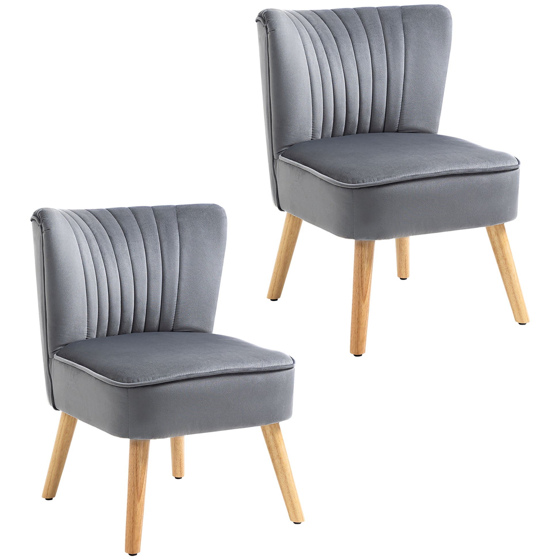 Photo of HOMCOM Velvet Accent Chair Occasional Tub Seat Padding Curved Back with Wood Frame Legs Home Furniture for Bedroom Living Room Set of 2 Grey in Grey colour on a white background