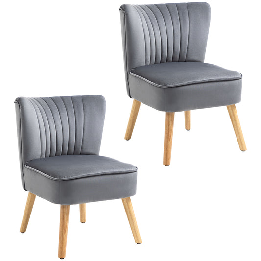 Photo of HOMCOM Velvet Accent Chair Occasional Tub Seat Padding Curved Back with Wood Frame Legs Home Furniture for Bedroom Living Room Set of 2 Grey in Grey colour on a white background