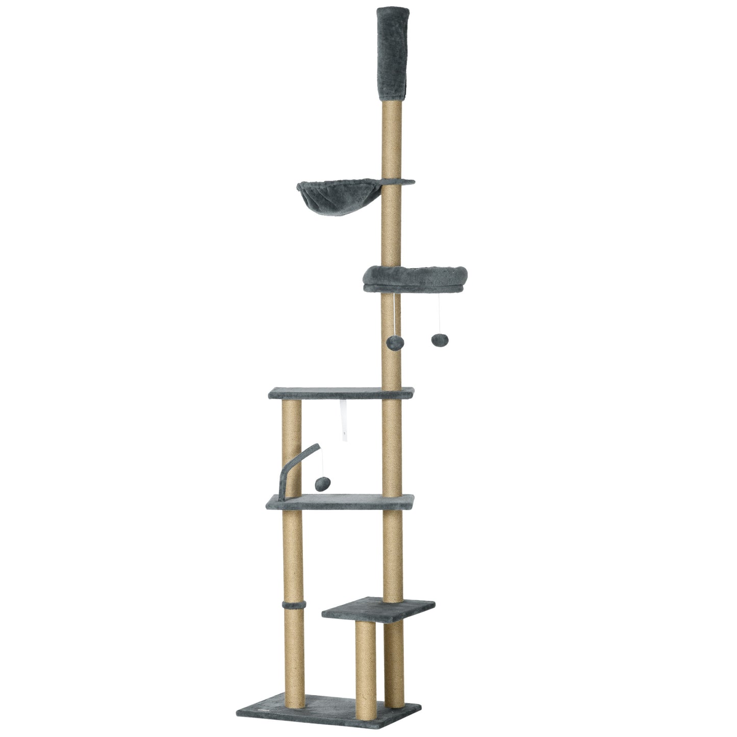 Photo of PawHut 230-250cm Floor-to-Ceiling Climbing Cat Tree Tower - Grey in Grey colour on a white background