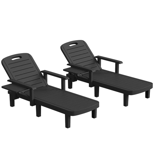 Photo of Outsunny Set of 2 Reclining Sun Loungers, 5 Positions Adjustable Outdoor Chaise Lounge Chair with Armrests, Black in Black colour on a white background