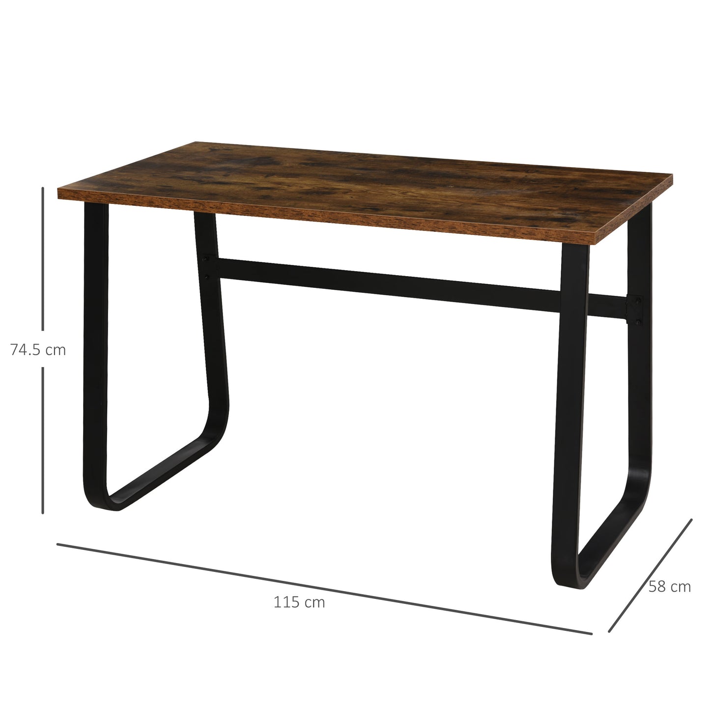 HOMCOM Industrial Writing Desk With Metal Legs, 115 x 58 x 74.5cm, Rustic Brown and Black