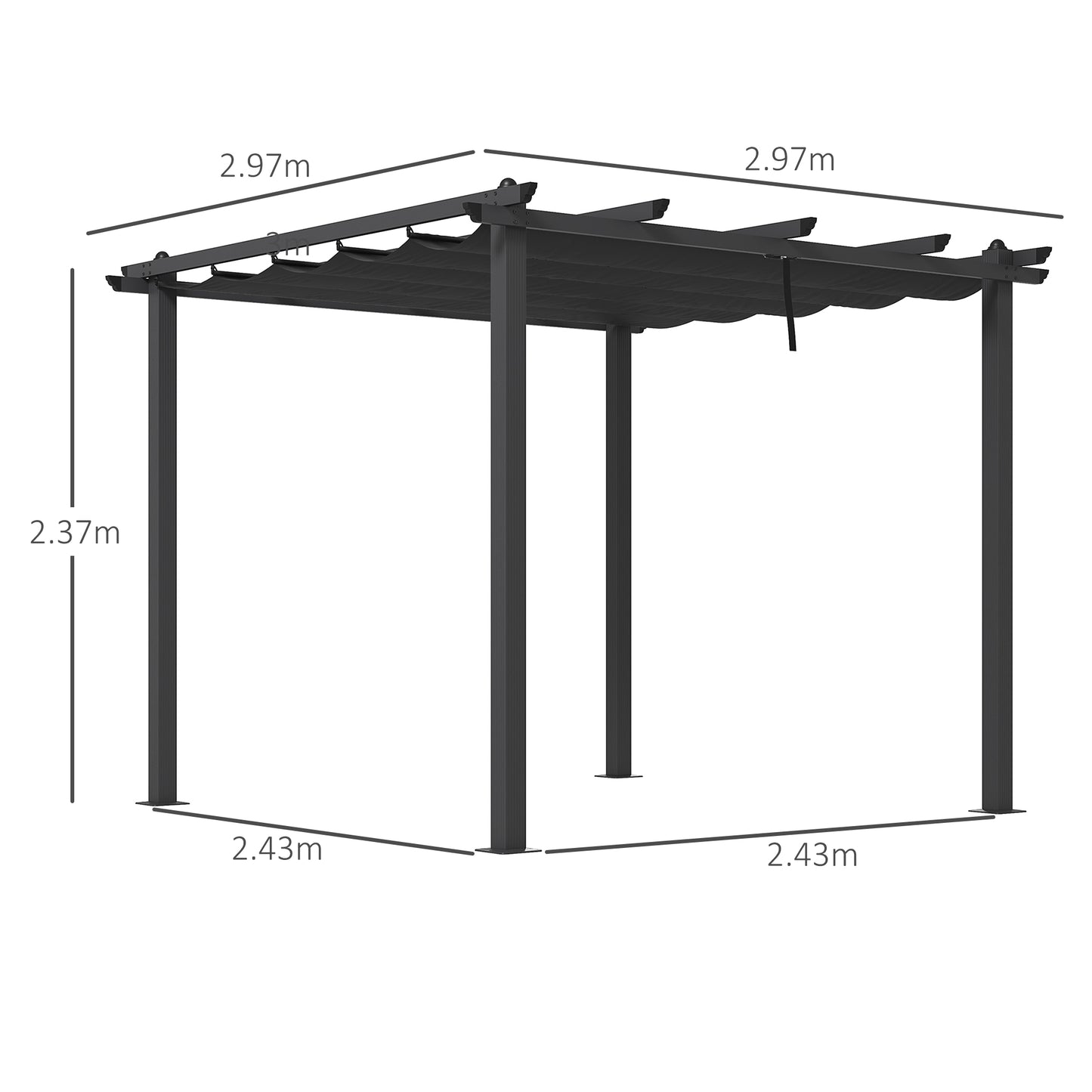 Outsunny 3 x 3m Aluminium Pergola with Retractable Roof and L4 Wind-proof - Dark Grey