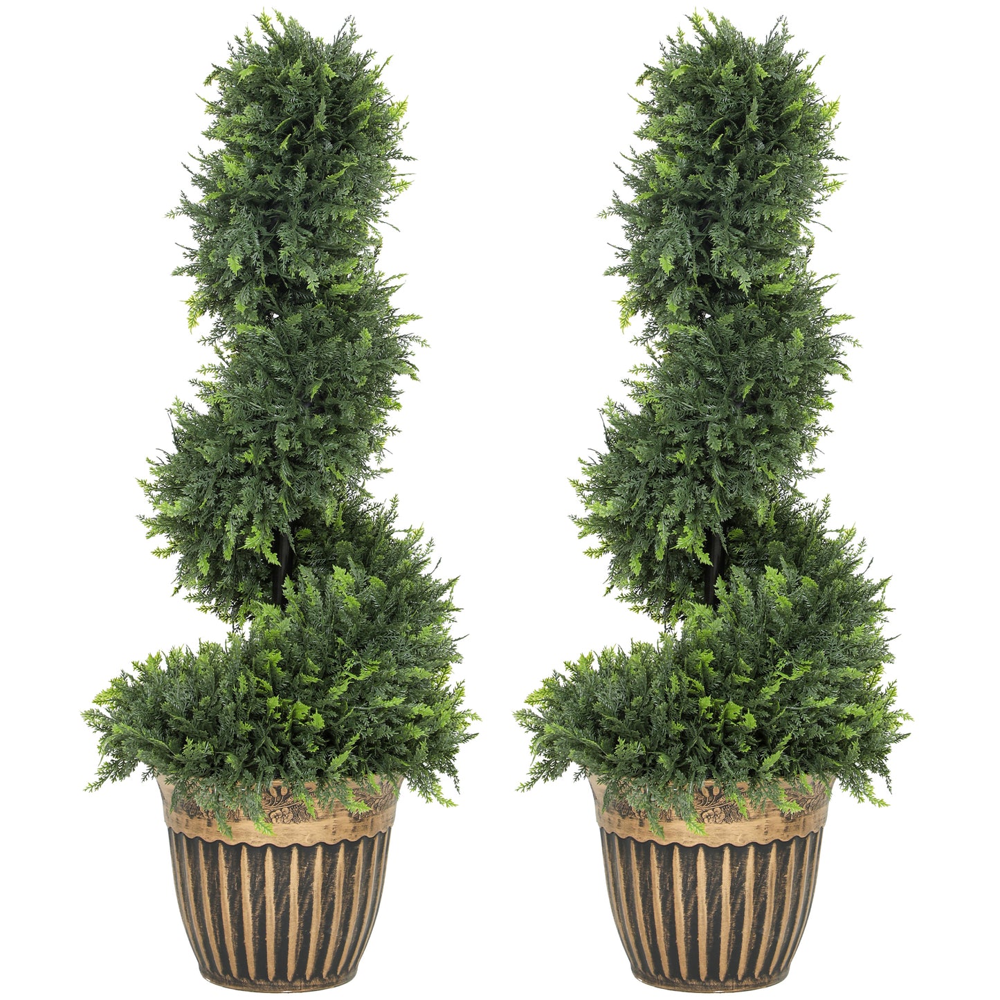 Photo of HOMCOM Set of 2 Artificial Plants, Topiary Spiral Boxwood Cypress Trees with Pot, for Home Indoor Outdoor Decor, 90cm in 90cm colour on a white background