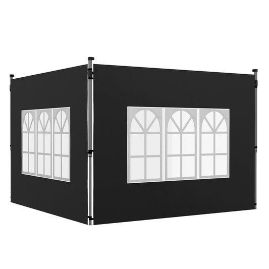 Photo of Outsunny Gazebo Side Panels, Sides Replacement with Window for 3x3(m) or 3x4m Pop Up Gazebo, 2 Pack, Black in Black colour on a white background