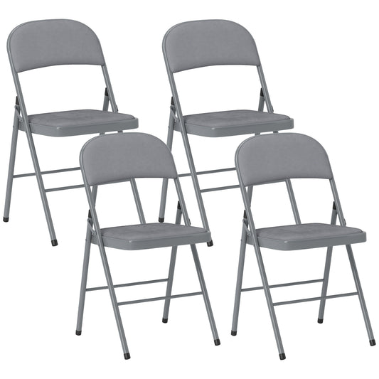 Photo of HOMCOM 4 Pack Folding Chairs with Padded Seats, Velvet Portable Party Chairs with Steel Frame, Light Grey in Grey colour on a white background