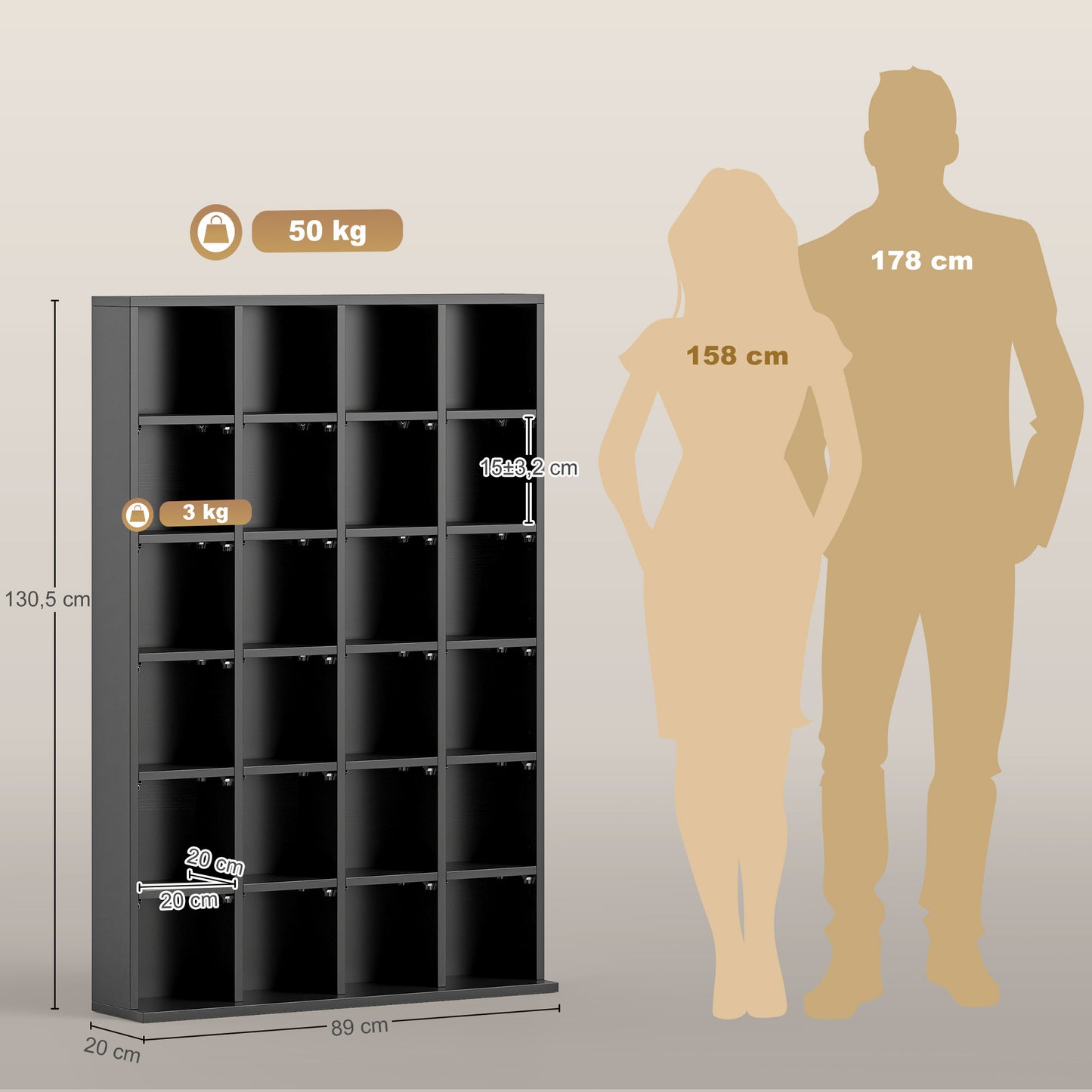 HOMCOM CD Storage Unit with Adjustable Shelves, 89 x 130.5 cm, Black