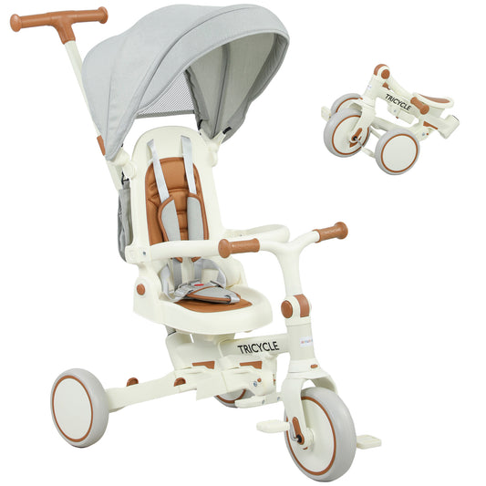 Photo of AIYAPLAY 5 in 1 Kids Trike with Adjustable Backrest, Toddler Tricycle with Push Handlebar, Adjustable Backrest, Cream White in White colour on a white background