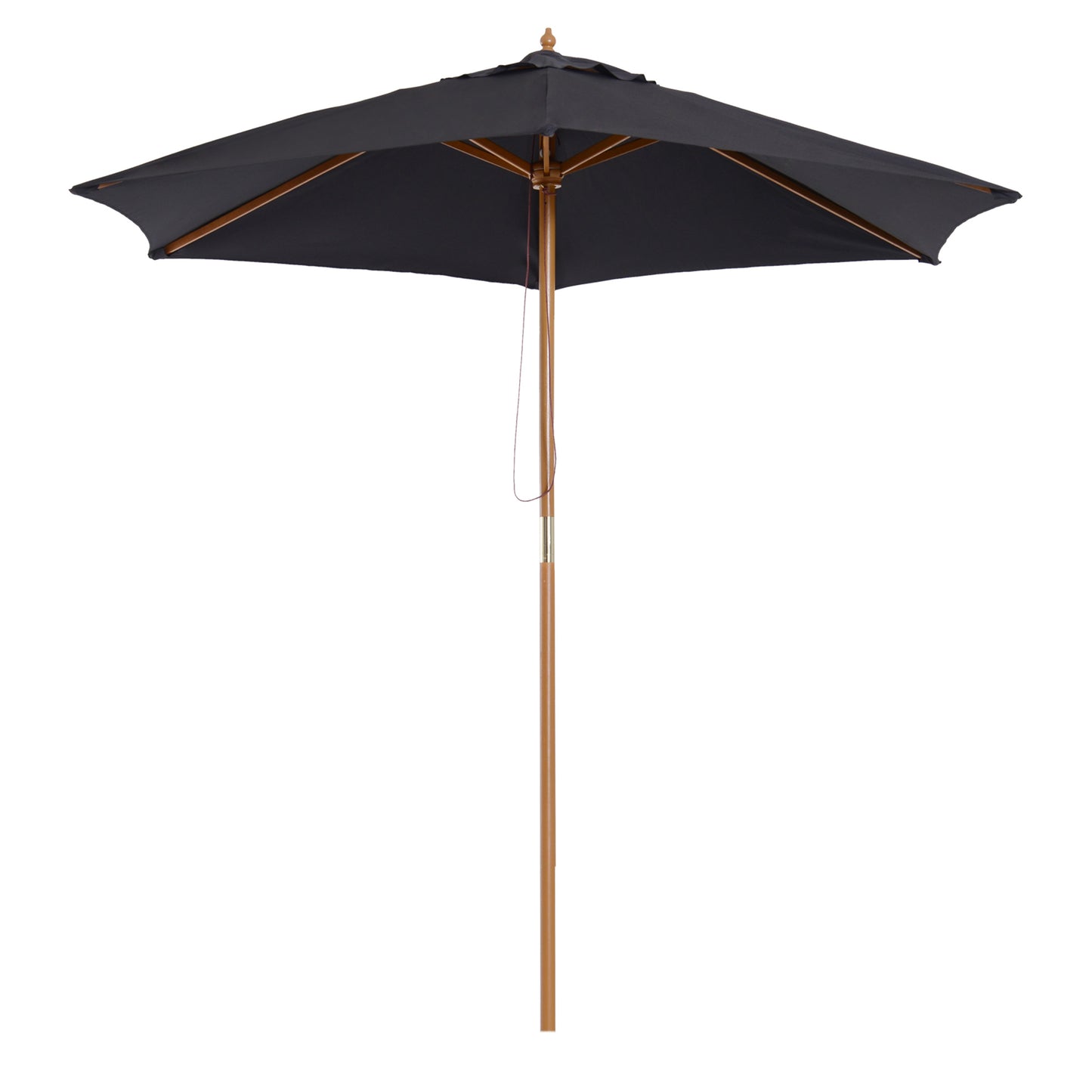Photo of Outsunny 2.5m Wood Garden Parasol Sun Shade Patio Outdoor Wooden Umbrella Canopy Black in Black colour on a white background