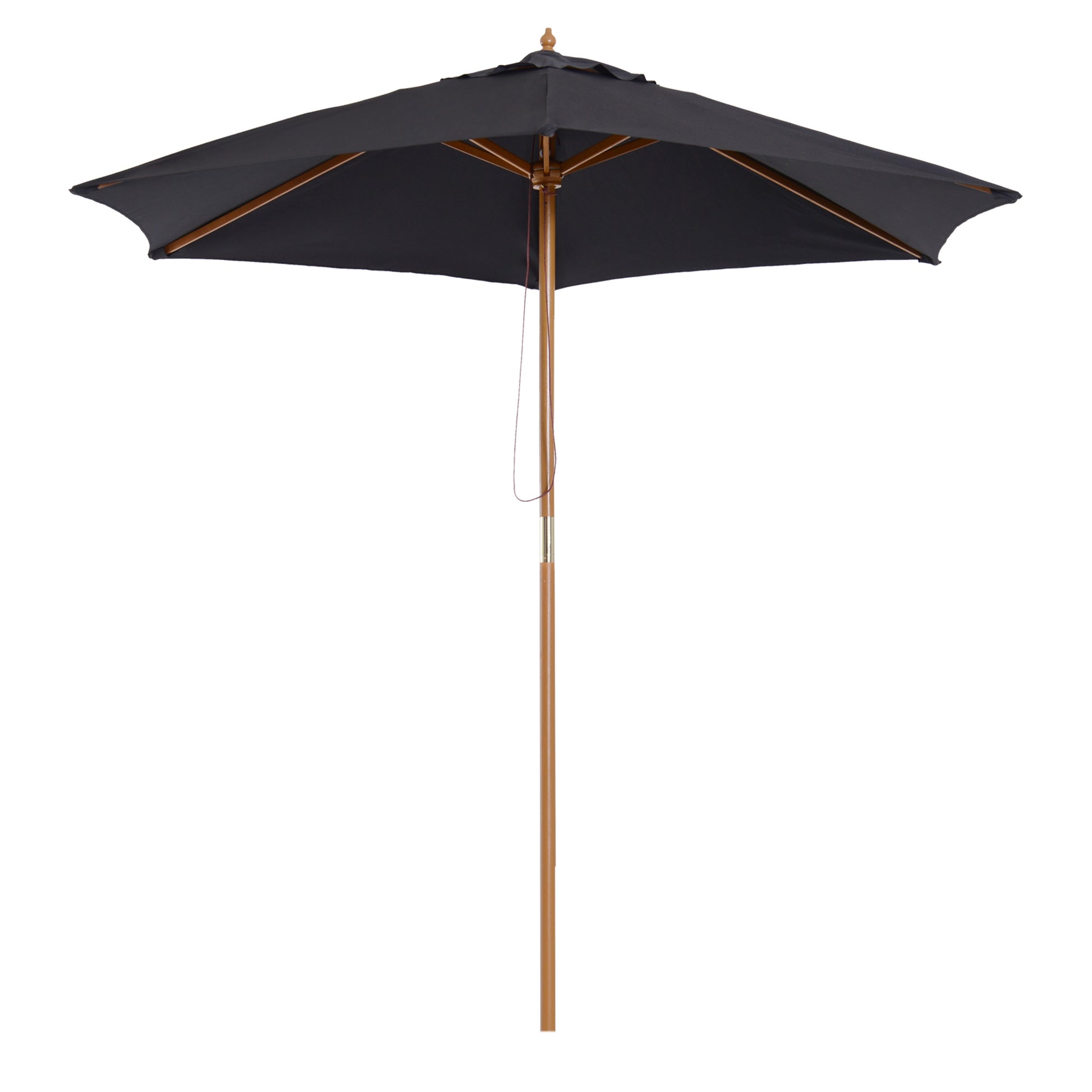 Photo of Outsunny 2.5m Wood Garden Parasol Sun Shade Patio Outdoor Wooden Umbrella Canopy Black in Black colour on a white background