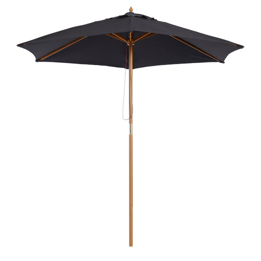 Photo of Outsunny 2.5m Wood Garden Parasol Sun Shade Patio Outdoor Wooden Umbrella Canopy Black in Black colour on a white background