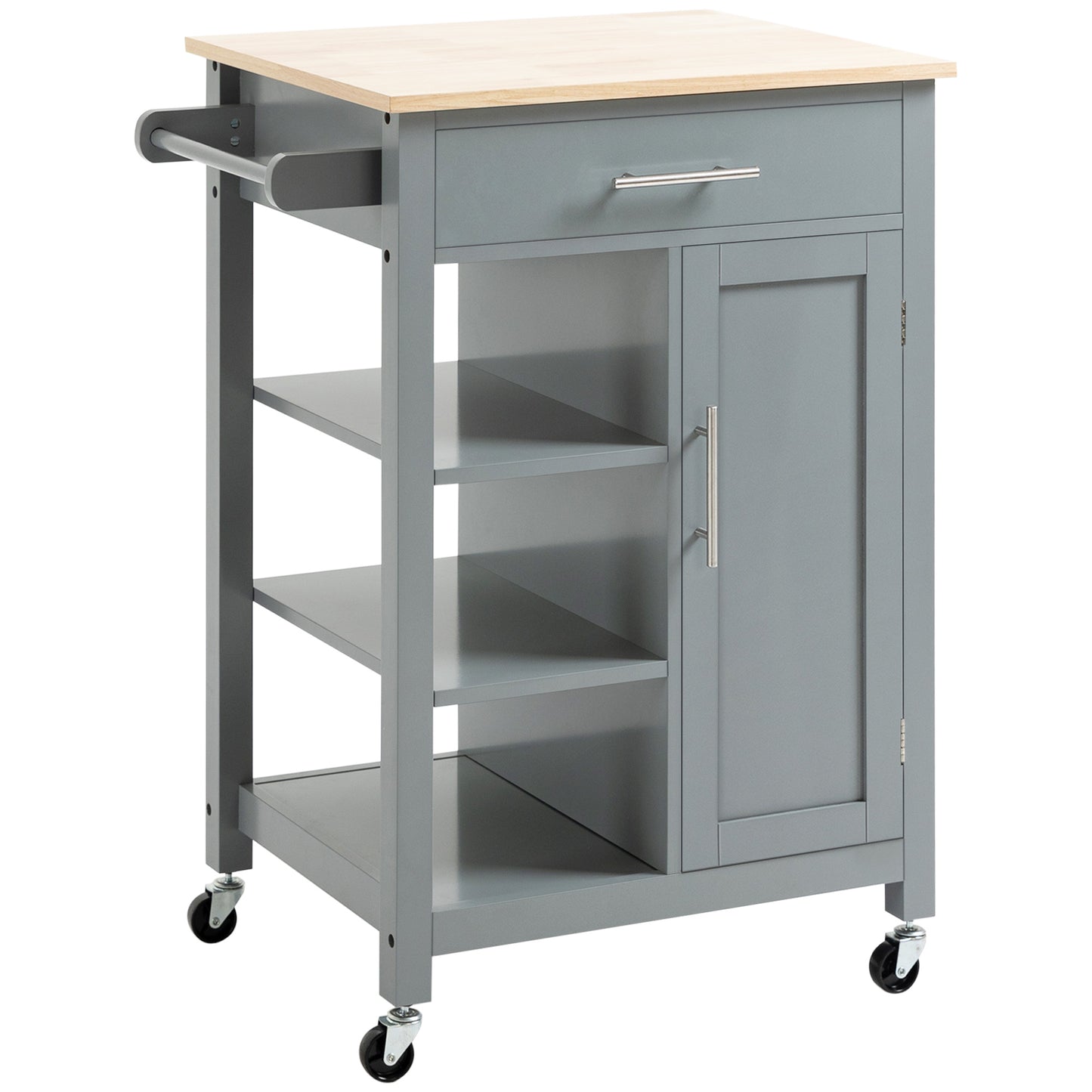 Photo of HOMCOM Compact Kitchen Trolley Utility Cart on Wheels with Open Shelf & Storage Drawer for Dining Room, Kitchen, Grey in Grey colour on a white background