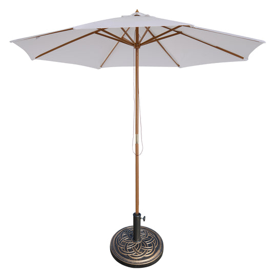 Photo of Outsunny 3 m Garden Parasol with Base, Pulley Operated Patio Umbrella, Wooden Parasol, Table Market Umbrella with Rope Pulley Mechanism and 8 Ribs, White in White colour on a white background