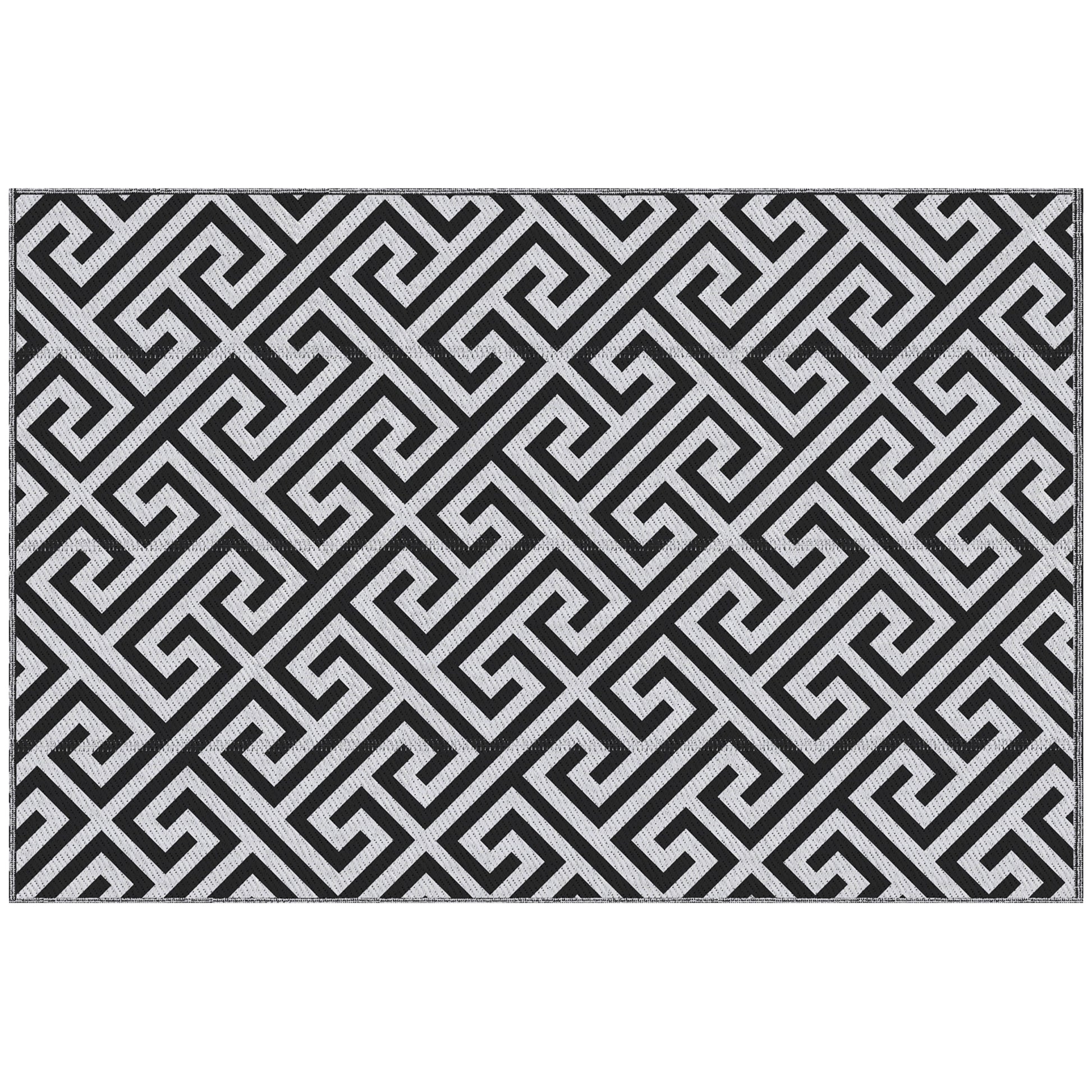 Photo of Outsunny 152 x 243 cm(5x 8ft) Outdoor Rug Reversible Mat Plastic Straw Rug Portable RV Camping Mat for Garden Deck Picnic Indoor, Black & White in White colour on a white background