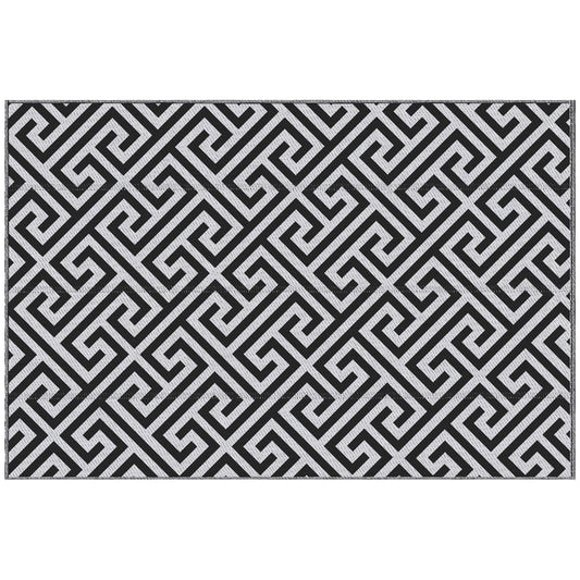 Photo of Outsunny 152 x 243 cm(5x 8ft) Outdoor Rug Reversible Mat Plastic Straw Rug Portable RV Camping Mat for Garden Deck Picnic Indoor, Black & White in White colour on a white background