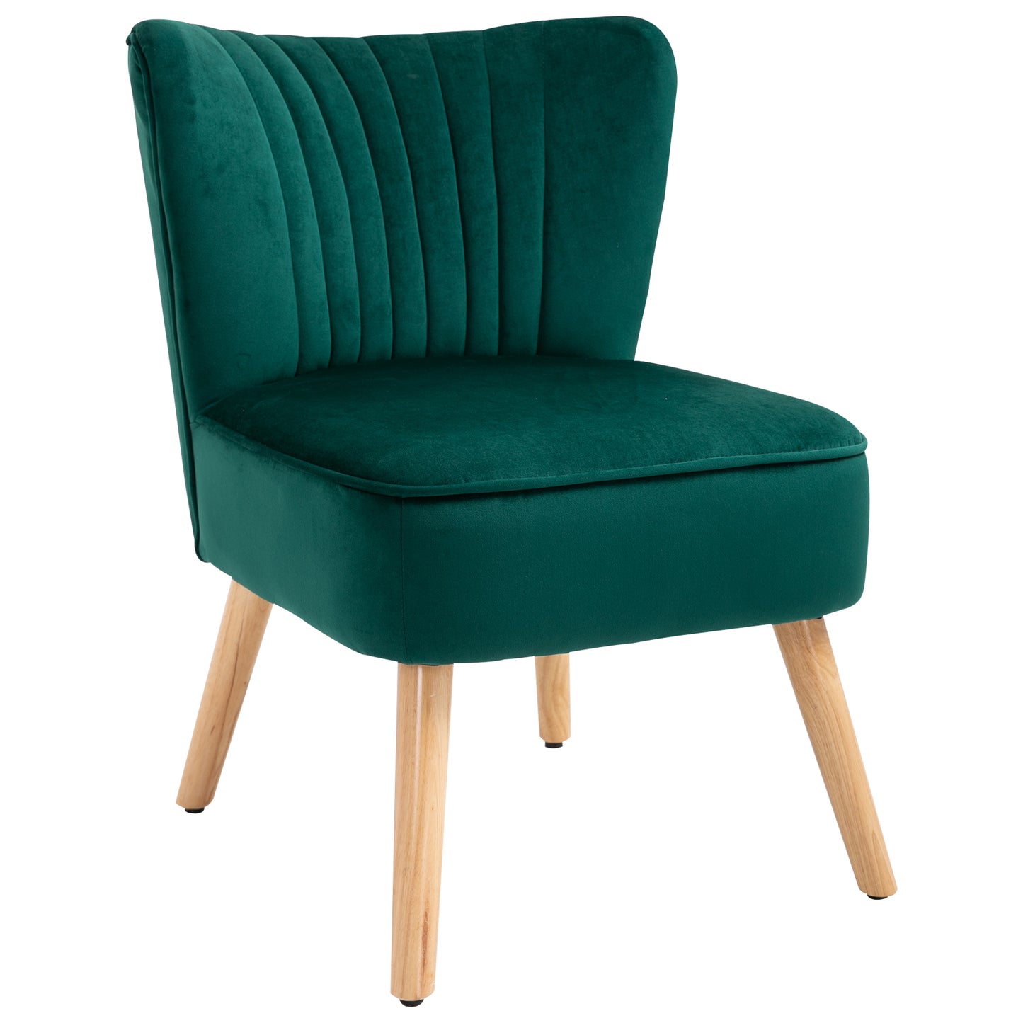 Photo of HOMCOM Modern Accent Chair, Fabric Living Room Chair with Rubber Wood Legs and Thick Padding, Green in Green colour on a white background