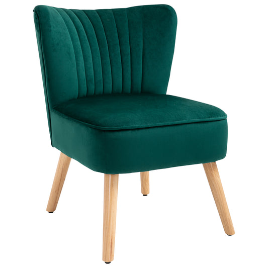 Photo of HOMCOM Modern Accent Chair, Fabric Living Room Chair with Rubber Wood Legs and Thick Padding, Green in Green colour on a white background