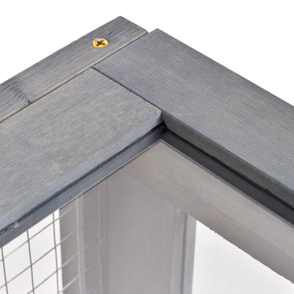 PawHut reptile house close-up of gray wood roof panel and mesh corner