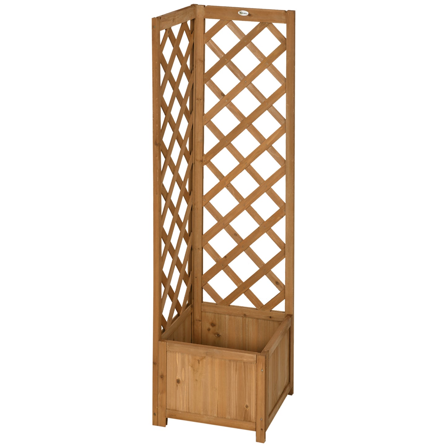 Photo of Outsunny Wooden Planter with Corner Trellis, Freestanding Raised Garden Bed with Drainage Bottom, Outdoor Planter Box, Brown in Brown colour on a white background