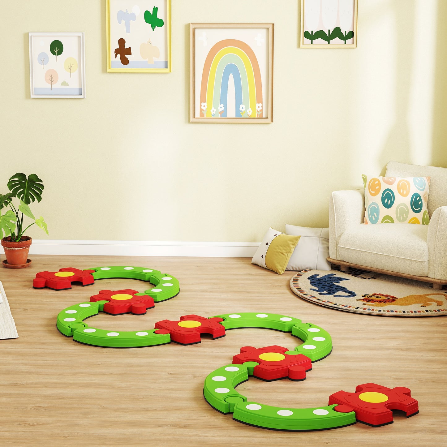 AIYAPLAY 13 PCS Kids Balance Beam Stepping Stones Set with Non-slip Textured Surface, Outdoor Indoor for Toddlers, Green