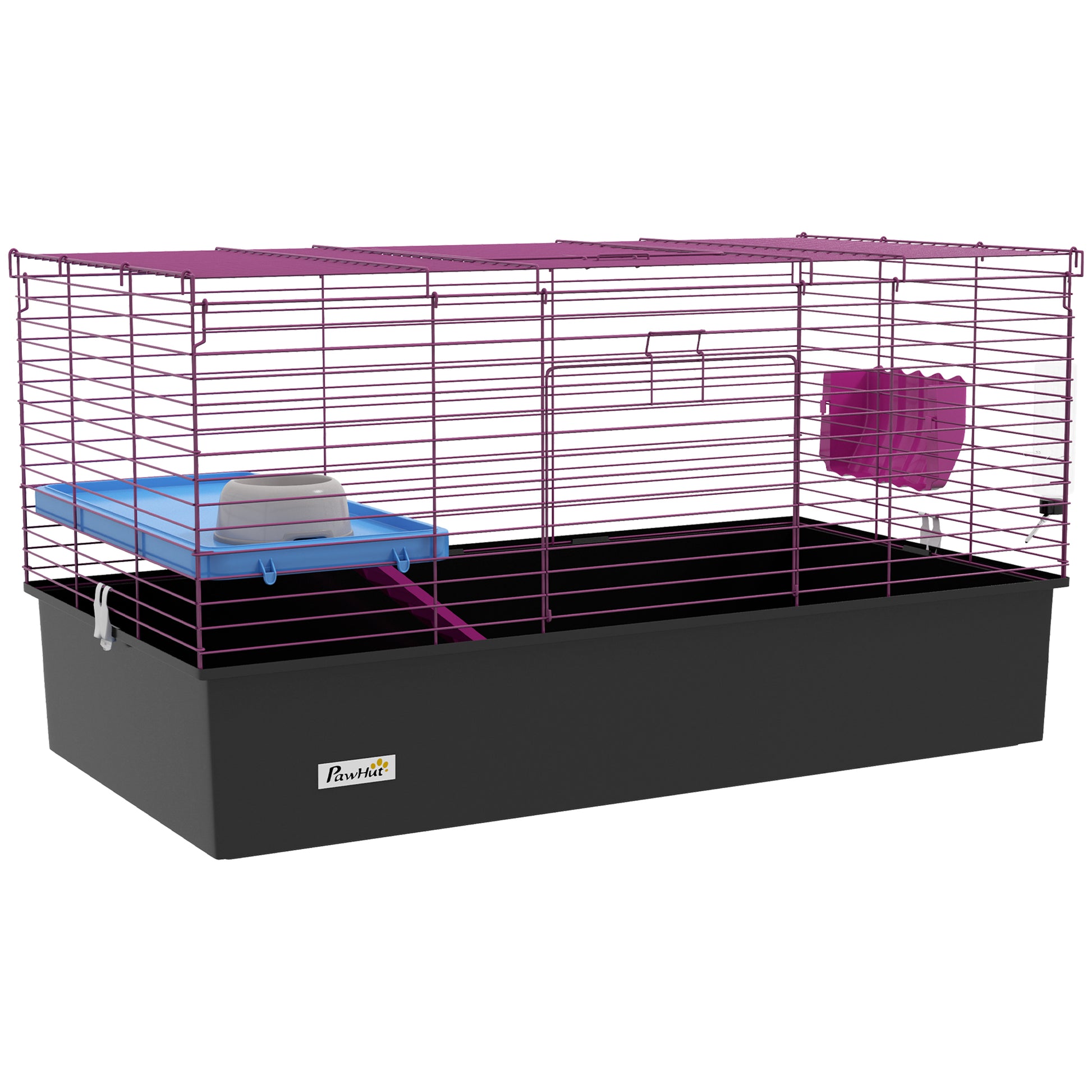 Photo of PawHut Chinchillas Small Rabbit Guinea Pig Small Animal Cage, Pet Playhouse, with Platform, Ramp, 99 x 52 x 53cm, Black in Black colour on a white background