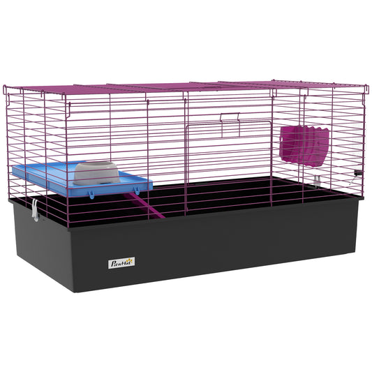 Photo of PawHut Chinchillas Small Rabbit Guinea Pig Small Animal Cage, Pet Playhouse, with Platform, Ramp, 99 x 52 x 53cm, Black in Black colour on a white background